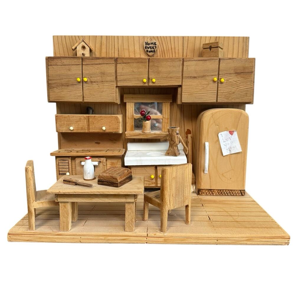 Vintage Handmade 1:12 Scale Wood Dollhouse Kitchen Room Box Diorama Hidden Bank